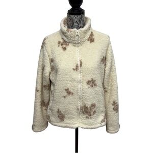 Lucky Brand Faux Fur Sherpa Floral Zip Jacket Size M NWT